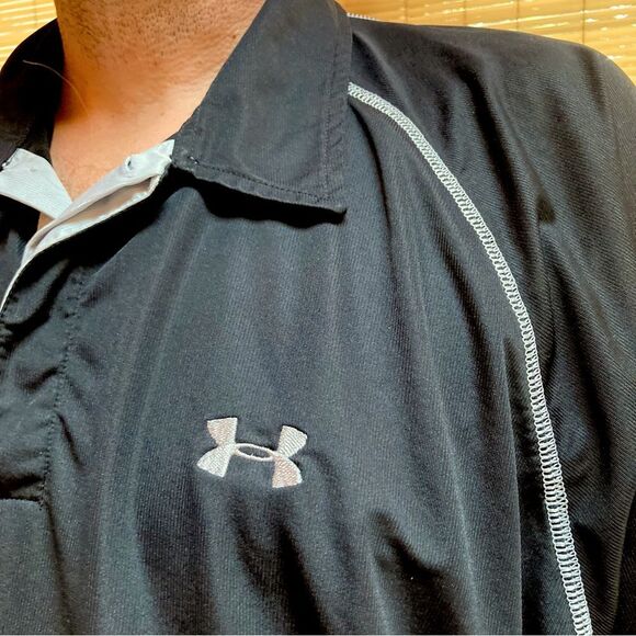 UNDER ARMOUR Black Silver Trim Golf Tennis Polo shirt Mens XXL - Picture 3 of 16